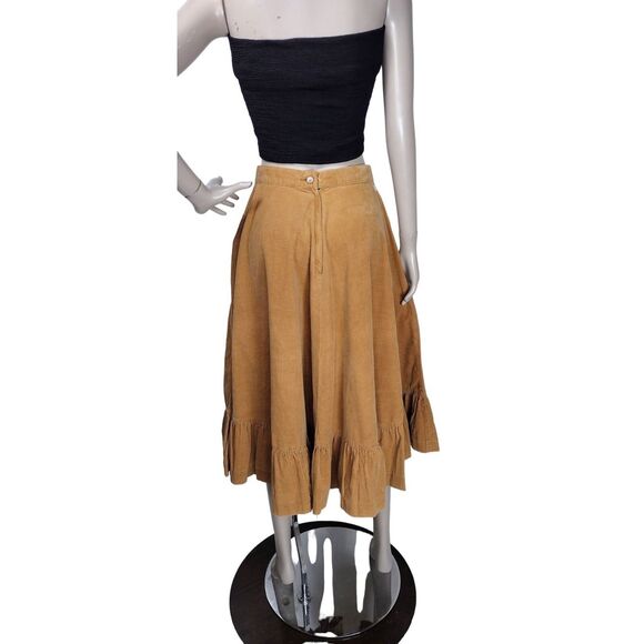Vintage 70s Corduroy High-Waist Boho Western Equestrian Full Tiered Midi Skirt - Picture 7 of 11